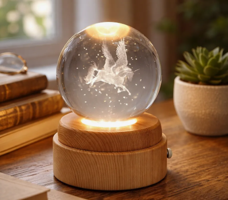 Hermosa lampara de mesa Bola de cristal Giratoria 3d Pegaso
