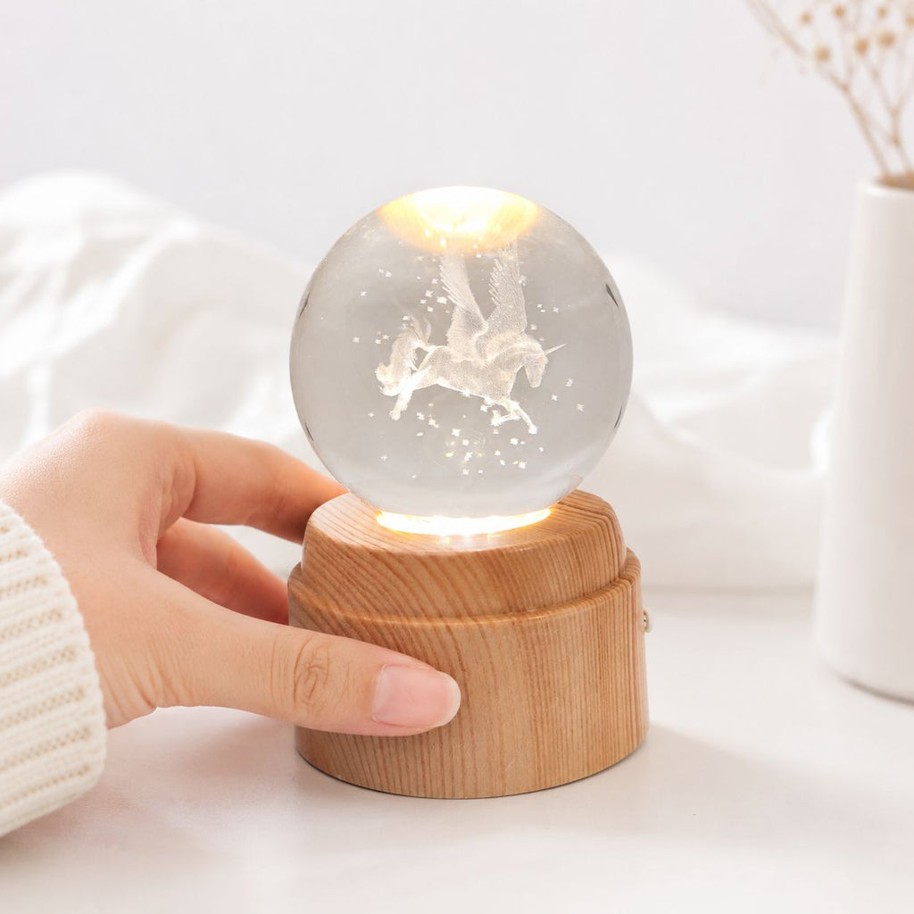 Hermosa lampara de mesa Bola de cristal Giratoria 3d Pegaso