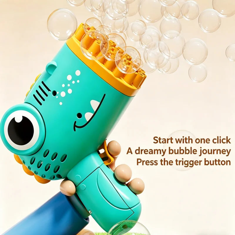 Pistola de burbujas de dinosaurio de 40 agujeros para niños, máquina de burbujas de agua y jabón de verano, máquina de burbujas eléctrica 2 en 1, juguetes de regalo para niños