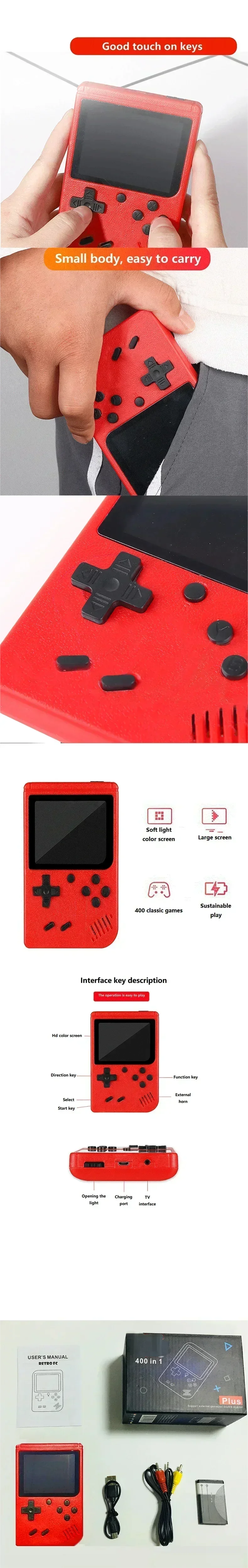 Consola de Juegos Portátil Retro con 400 Juegos, Recargable