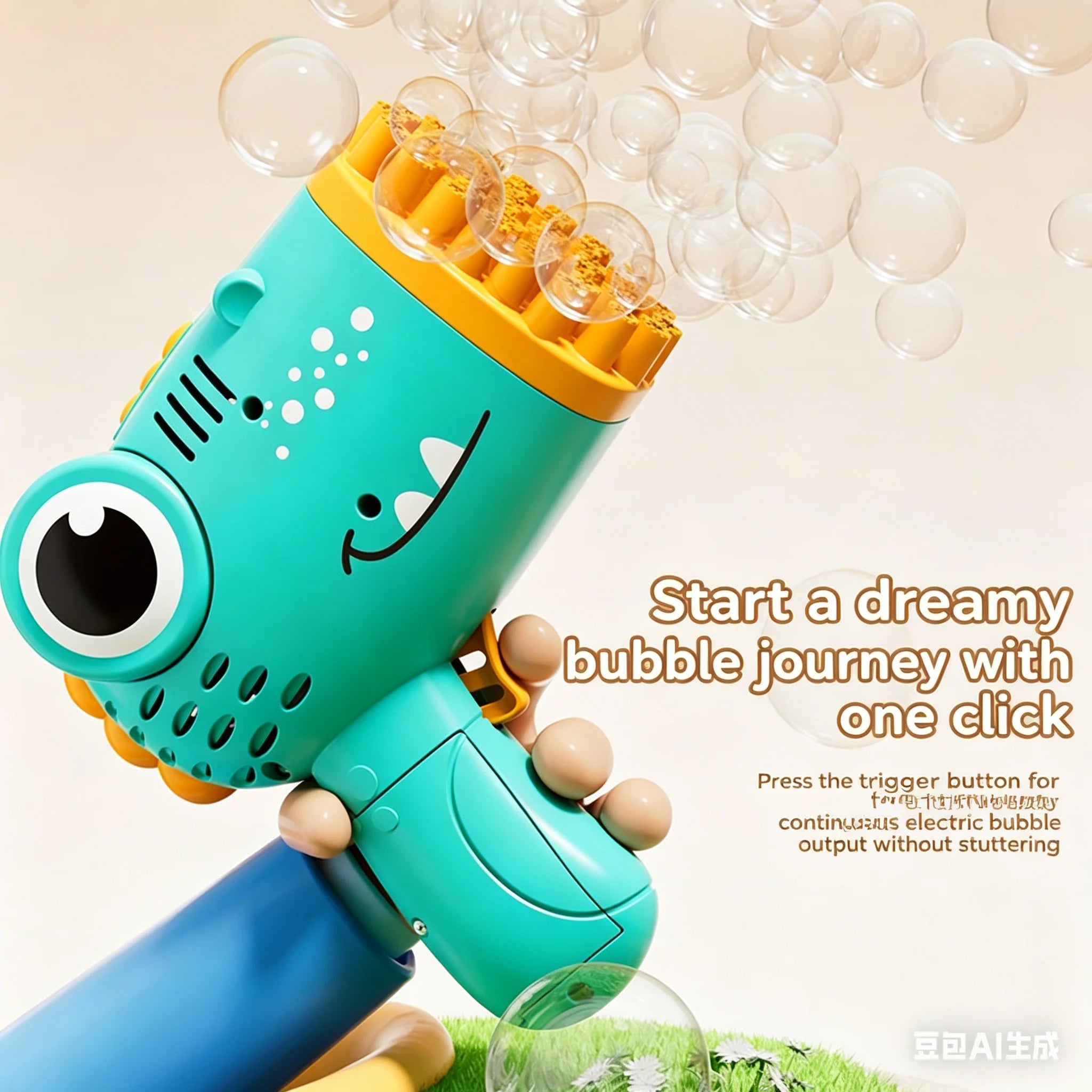 Pistola de burbujas de dinosaurio de 40 agujeros para niños, máquina de burbujas de agua y jabón de verano, máquina de burbujas eléctrica 2 en 1, juguetes de regalo para niños