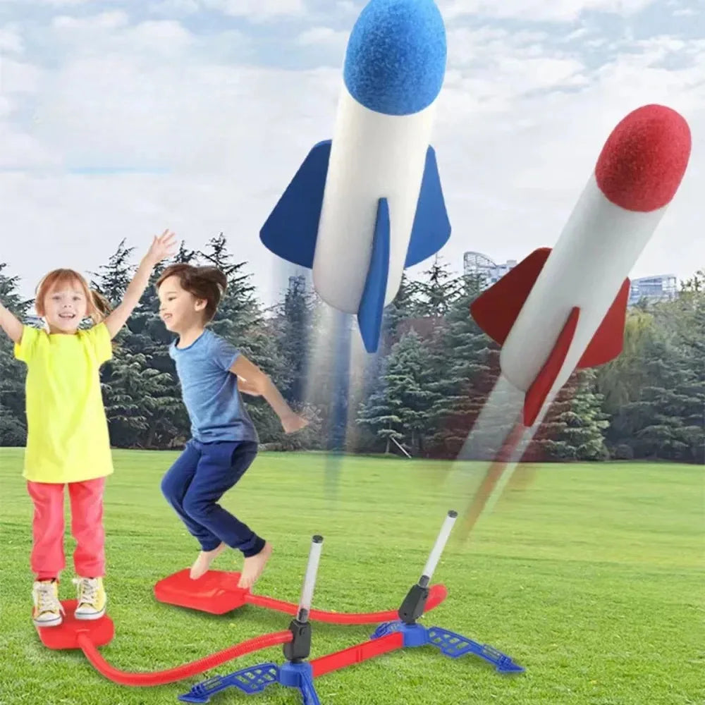 Juguetes al aire libre para niños, cohete, bomba de pedal, presión de aire al aire libre, juego de cohete, salto, juego de lanzacohetes aerodinámicos, regalo de juguete para niños