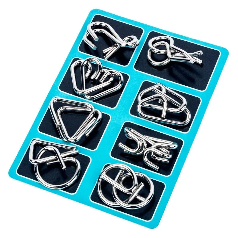 Juego de rompecabezas de alambre metálico de 8 piezas, rompecabezas, juegos lógicos IQ para adultos, rompecabezas científicos Montessori desafiadores para el tren de enfoque y habilidad