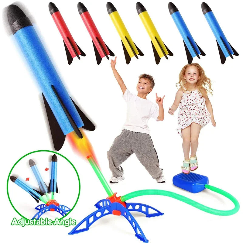 Juguetes al aire libre para niños, cohete, bomba de pedal, presión de aire al aire libre, juego de cohete, salto, juego de lanzacohetes aerodinámicos, regalo de juguete para niños
