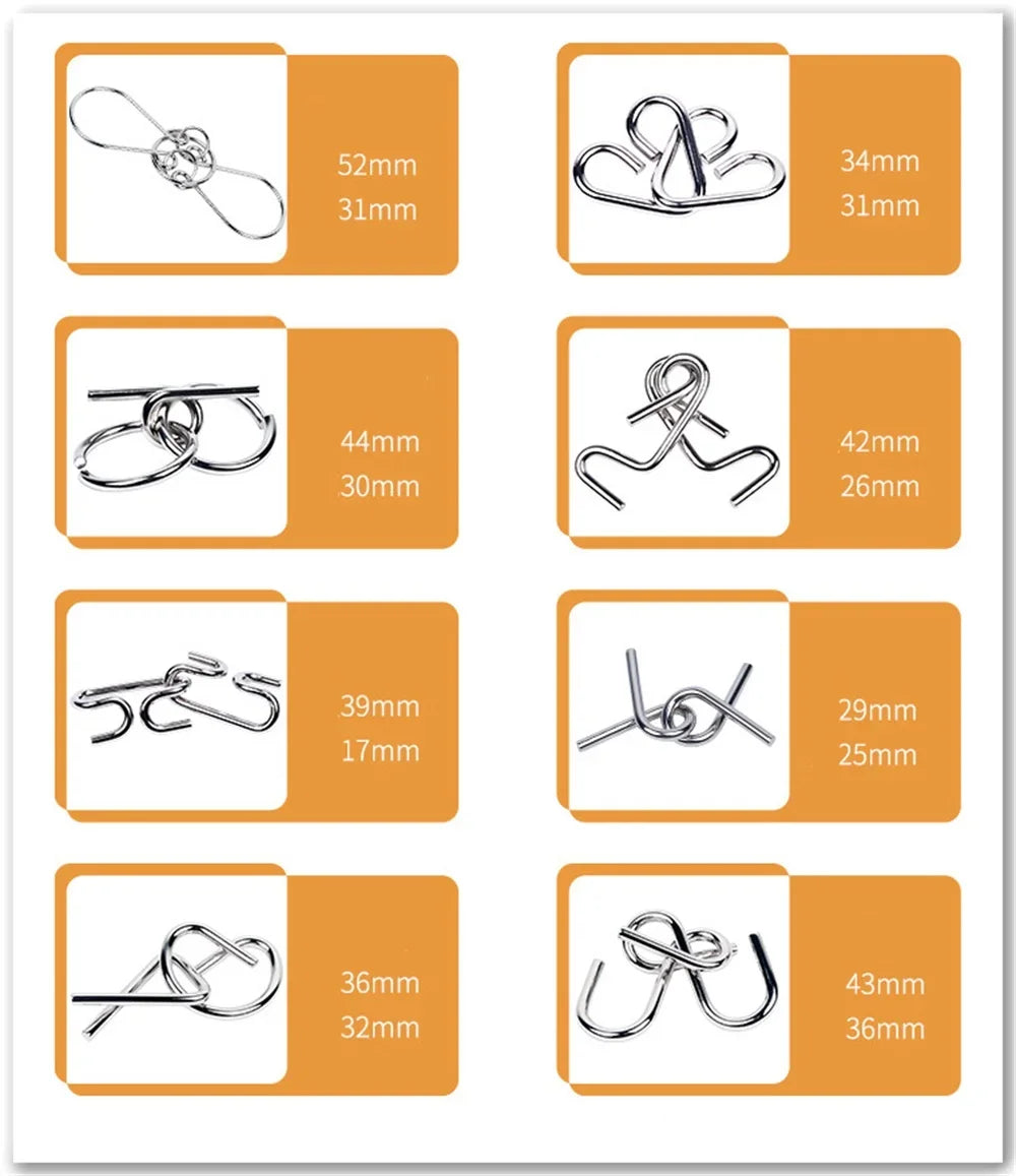 Juego de rompecabezas de alambre metálico de 8 piezas, rompecabezas, juegos lógicos IQ para adultos, rompecabezas científicos Montessori desafiadores para el tren de enfoque y habilidad