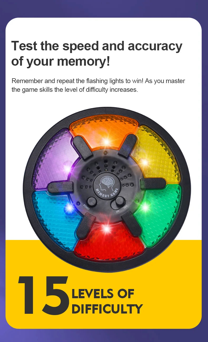 Máquina de juego de memoria, juego de memoria electrónico portátil con rompecabezas de luz y sonido, juego interactivo creativo, juguete de entrenamiento de memoria