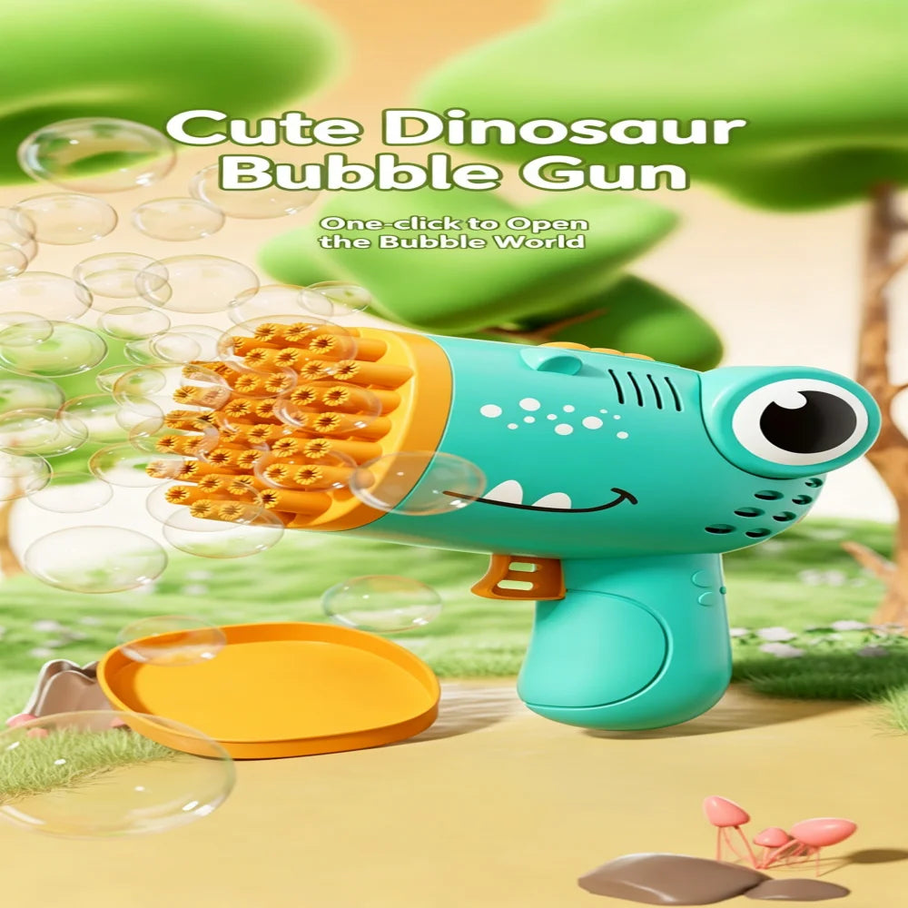 Pistola de burbujas de dinosaurio de 40 agujeros para niños, máquina de burbujas de agua y jabón de verano, máquina de burbujas eléctrica 2 en 1, juguetes de regalo para niños