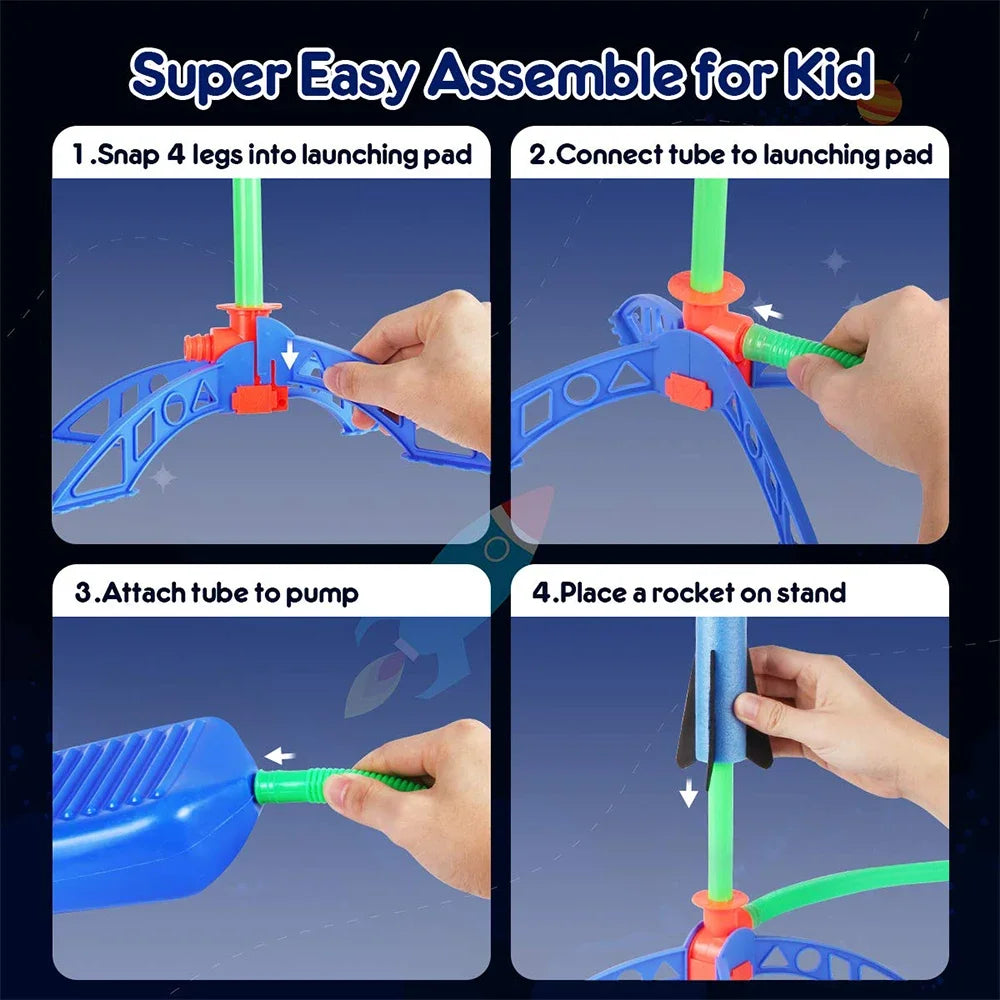 Juguetes al aire libre para niños, cohete, bomba de pedal, presión de aire al aire libre, juego de cohete, salto, juego de lanzacohetes aerodinámicos, regalo de juguete para niños
