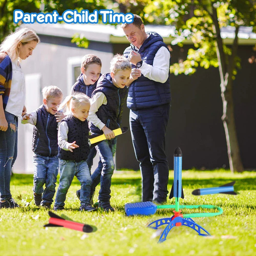 Juguetes al aire libre para niños, cohete, bomba de pedal, presión de aire al aire libre, juego de cohete, salto, juego de lanzacohetes aerodinámicos, regalo de juguete para niños