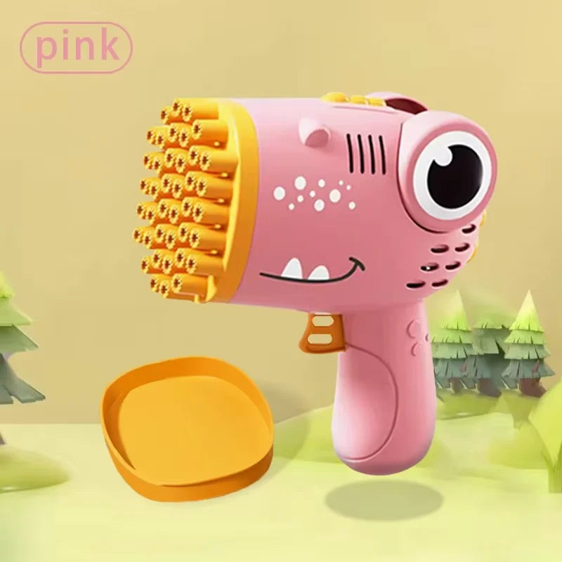 Pistola de burbujas de dinosaurio de 40 agujeros para niños, máquina de burbujas de agua y jabón de verano, máquina de burbujas eléctrica 2 en 1, juguetes de regalo para niños