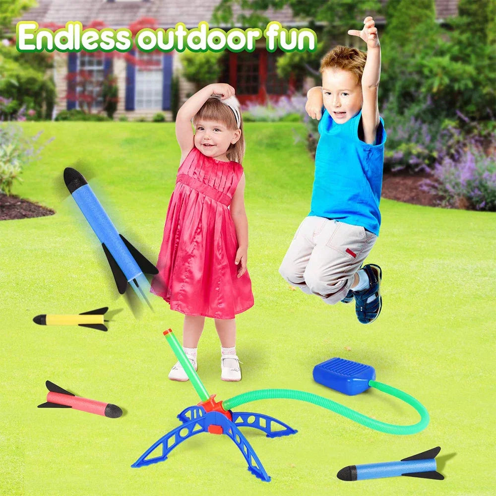 Juguetes al aire libre para niños, cohete, bomba de pedal, presión de aire al aire libre, juego de cohete, salto, juego de lanzacohetes aerodinámicos, regalo de juguete para niños