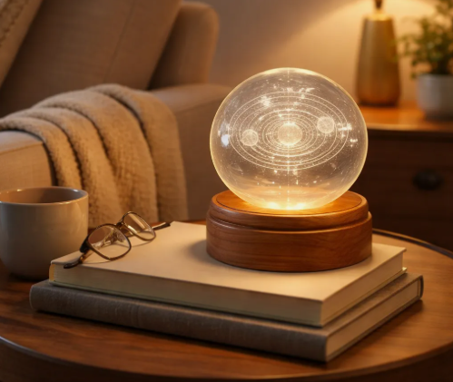 Hermosa lampara de mesa Bola de cristal Giratoria 3d Sistema Solar