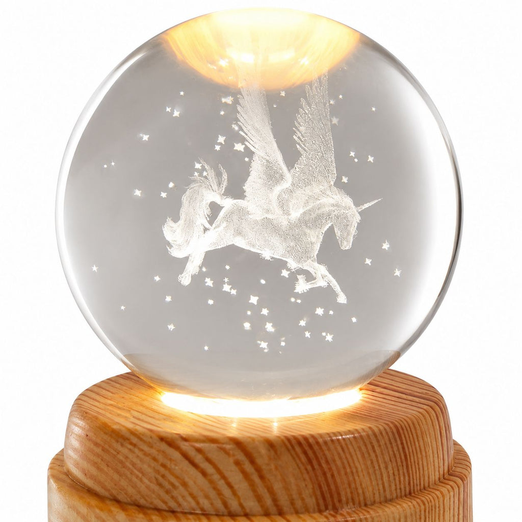 Hermosa lampara de mesa Bola de cristal Giratoria 3d Pegaso